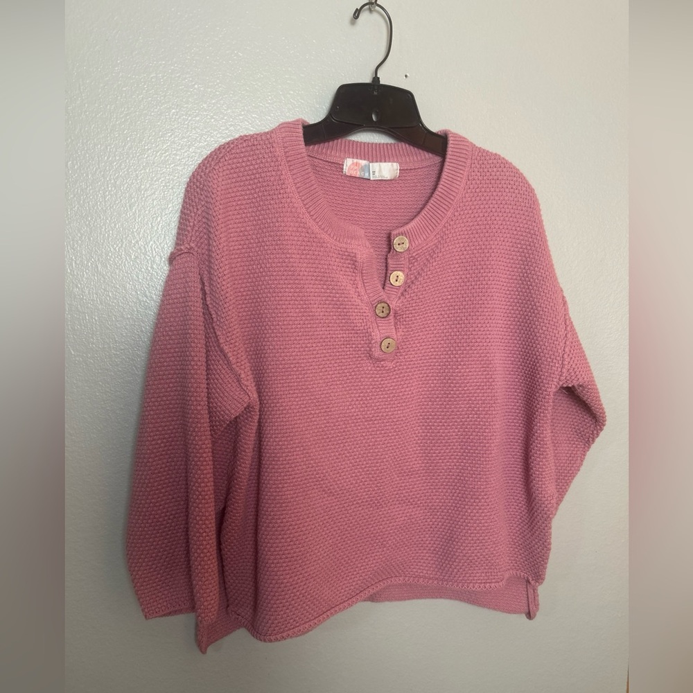 Free People Beach Women Boxy Waffle Knit Sweater Rosie Pink Size XS